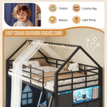 DICTAC | Twin Over Twin House Bunk Bed with Storage Drawers, Bins & RGB LED Lights - Black