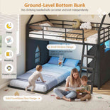 DICTAC | Twin Over Twin House Bunk Bed with Storage Drawers, Bins & RGB LED Lights - Black