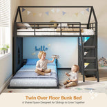 DICTAC | Twin Over Twin House Bunk Bed with Storage Drawers, Bins & RGB LED Lights - Black