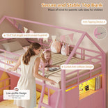 DICTAC | Twin Over Twin House Bunk Bed with Storage Drawers, Bins & RGB LED Lights - Pink