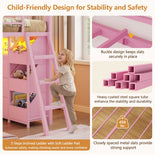 DICTAC | Twin Over Twin House Bunk Bed with Storage Drawers, Bins & RGB LED Lights - Pink