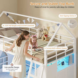DICTAC | Twin Over Twin House Bunk Bed with Storage Drawers, Bins & RGB LED Lights - White