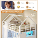 DICTAC | Twin Over Twin House Bunk Bed with Storage Drawers, Bins & RGB LED Lights - White