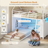 DICTAC | Twin Over Twin House Bunk Bed with Storage Drawers, Bins & RGB LED Lights - White