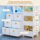 DICTAC | Twin Over Twin House Bunk Bed with Storage Drawers, Bins & RGB LED Lights - White