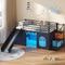 DICTAC | Kids Low Loft Bed with Slide, Storage Stairs, Art Table, Play Curtain & LED Lights