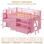 DICTAC | Twin Low Loft Bed for Kids with Desk, Storage Drawers, Bookshelf & Play Tent, LED Lights, Metal Loft Bed with Guardrail (Blue & Black)