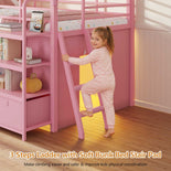 DICTAC | Twin Low Loft Bed for Kids with Desk, Storage Drawers, Bookshelf & Play Tent, LED Lights, Metal Loft Bed with Guardrail (Blue & Black)