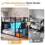 DICTAC |  Low Bunk Bed with Stairs, 3 Storage Drawers, LED Lights, Sliding Charging Station & Play Curtain