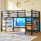 DICTAC | Twin Low Loft Bed for Kids with Storage, Reading Corner, LED Lights & Safety Guardrail, Metal Bed with Drawers & Bins (Black&White&Pink）)