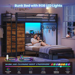 DICTAC L-Shaped Bunk Bed with 8 Storage Drawers, LED Lights, Charging Station & Storage Headboard