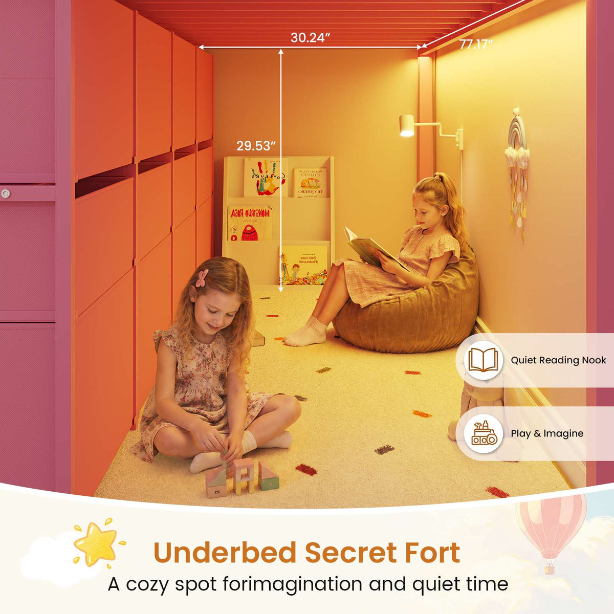 DICTAC | Twin Low Loft Bed with 8 Storage Drawers, 4 Bookshelves, LED Lights & Play Space for Kids