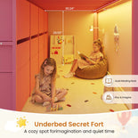 DICTAC | Twin Low Loft Bed with 8 Storage Drawers, 4 Bookshelves, LED Lights & Play Space for Kids