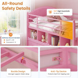 DICTAC | Twin Low Loft Bed with 8 Storage Drawers, 4 Bookshelves, LED Lights & Play Space for Kids