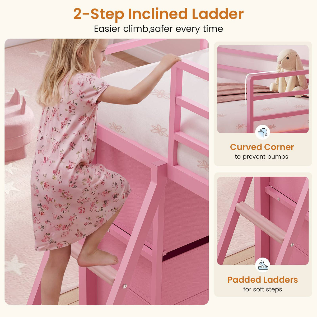 DICTAC | Twin Low Loft Bed with 8 Storage Drawers, 4 Bookshelves, LED Lights & Play Space for Kids