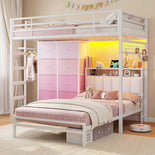 DICTAC L-Shaped Bunk Bed with 8 Storage Drawers, LED Lights, Charging Station & Storage Headboard