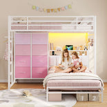 DICTAC L-Shaped Bunk Bed with 8 Storage Drawers, LED Lights, Charging Station & Storage Headboard