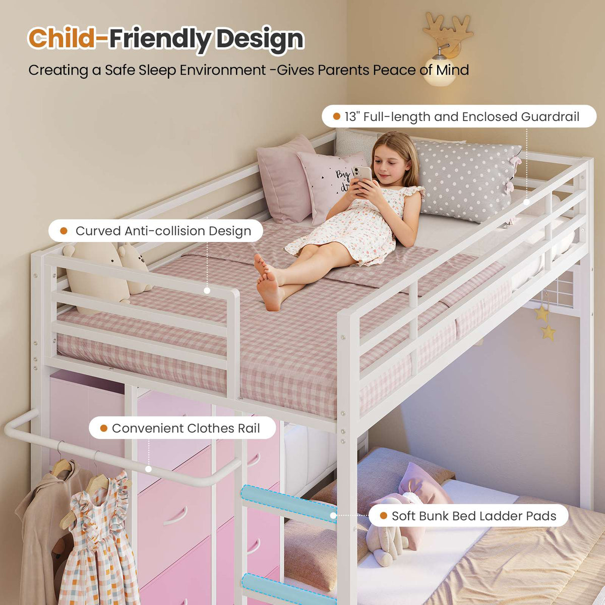 DICTAC L-Shaped Bunk Bed with 8 Storage Drawers, LED Lights, Charging Station & Storage Headboard