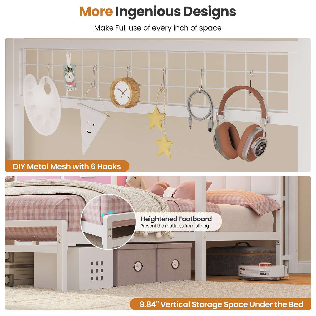 DICTAC L-Shaped Bunk Bed with 8 Storage Drawers, LED Lights, Charging Station & Storage Headboard