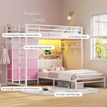 DICTAC L-Shaped Bunk Bed with 8 Storage Drawers, LED Lights, Charging Station & Storage Headboard