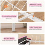 DICTAC | Princess Bed Frame with LED Lights, Storage Drawers, Bookcase Headboard & Charging Station, Pink Velvet Upholstered Bed