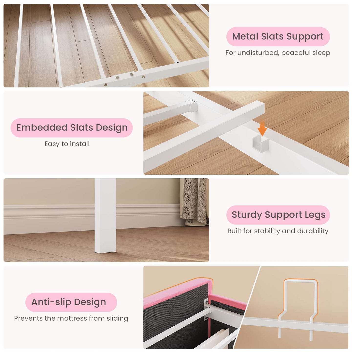 DICTAC | Princess Bed Frame with LED Lights, Storage Drawers, Bookcase Headboard & Charging Station, Pink Velvet Upholstered Bed