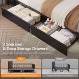 DICTAC | Corner Bed Frame with Storage Drawers & Bookcase, LED Lights & Charging Station – Black