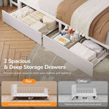 DICTAC | Corner Bed Frame with Storage Drawers, Bookcase Headboard, LED Lights & Charging Station for Kids and Teens - White