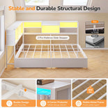 DICTAC | Corner Bed Frame with Storage Drawers, Bookcase Headboard, LED Lights & Charging Station for Kids and Teens - White