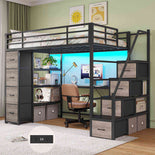 DICTAC | Twin Loft Bed with Storage Stairs, L-Shaped Desk, LED Lights & 8 Drawers for Kids and Teens
