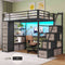 DICTAC | Twin Loft Bed with Storage Stairs, L-Shaped Desk, LED Lights & 8 Drawers for Kids and Teens