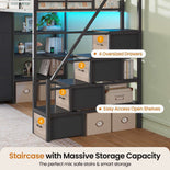 DICTAC | Twin Loft Bed with Storage Stairs, L-Shaped Desk, LED Lights & 8 Drawers for Kids and Teens