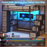 DICTAC | Twin Loft Bed with Storage Stairs, L-Shaped Desk, LED Lights & 8 Drawers for Kids and Teens