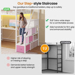 DICTAC | Twin Loft Bed with Storage Stairs, L-Shaped Desk, LED Lights & 8 Drawers for Kids and Teens