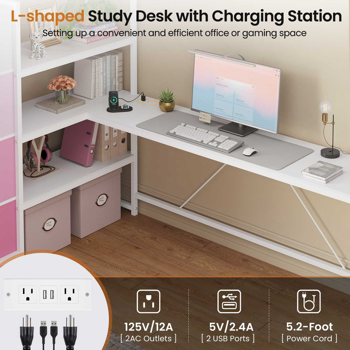 DICTAC | Twin Loft Bed with Storage Stairs, L-Shaped Desk, LED Lights & 8 Drawers for Kids and Teens