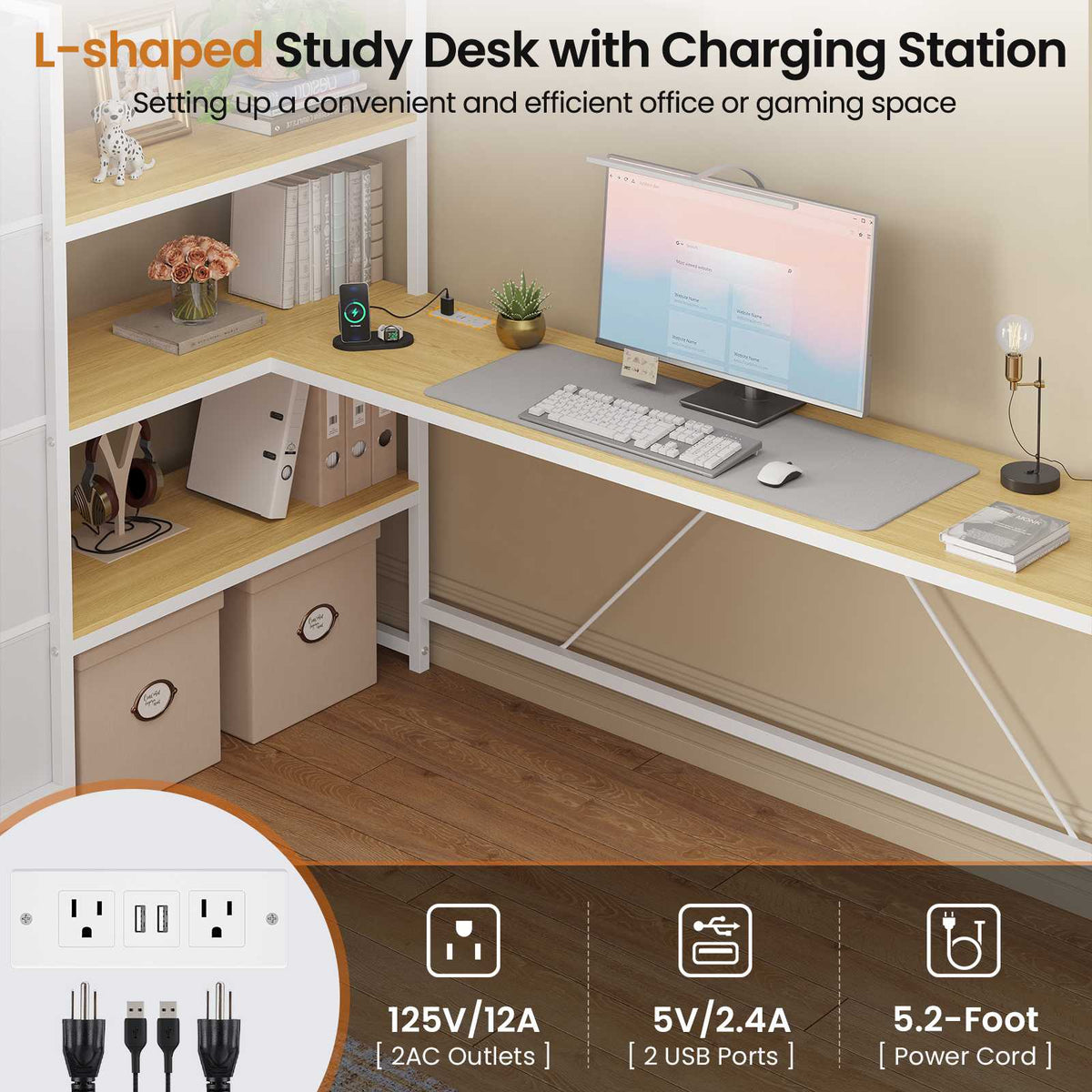 DICTAC | Twin Loft Bed with Storage Stairs, L-Shaped Desk, LED Lights & 8 Drawers for Kids and Teens