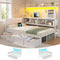 DICTAC | Twin Corner Bed Frame with Tall Storage Bookshelf & 5 Drawers – Metal Platform Bed with LED Lights and Charging Station for Kids & Teens, white