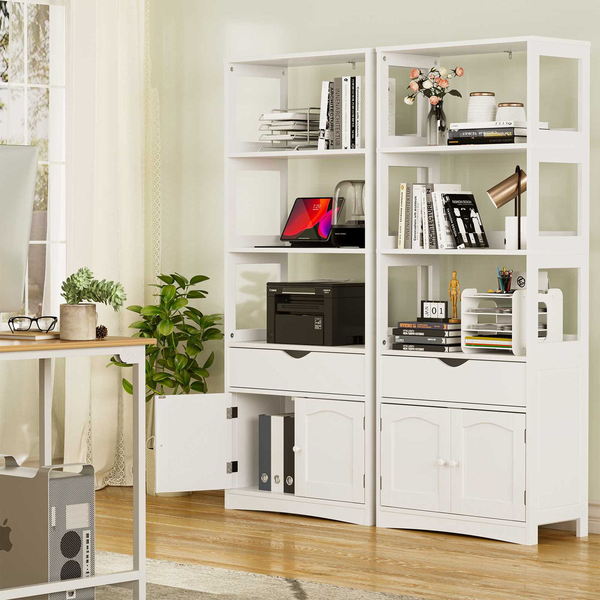 DICTAC | 64'' Tall Kitchen Pantry Storage Cabinet with Shelves & Drawer, Freestanding Microwave Stand and Bathroom Storage Organizer for Kitchen, Living Room & Home Office, White