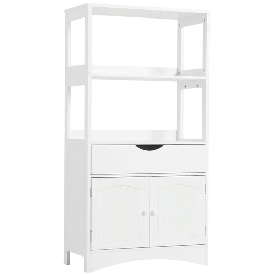 DICTAC | 64'' Tall Kitchen Pantry Storage Cabinet with Shelves & Drawer, Freestanding Microwave Stand and Bathroom Storage Organizer for Kitchen, Living Room & Home Office, White