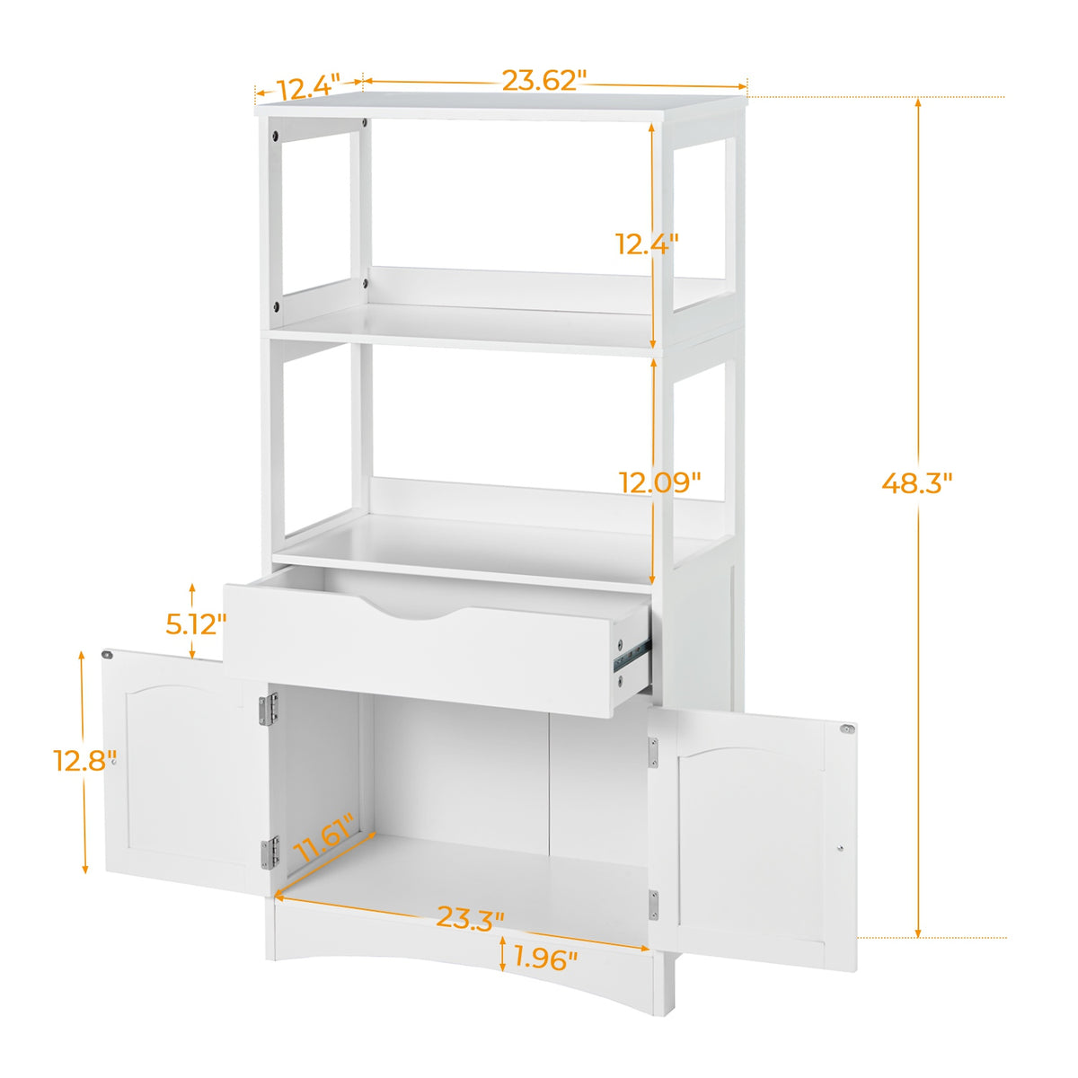 DICTAC | 64'' Tall Kitchen Pantry Storage Cabinet with Shelves & Drawer, Freestanding Microwave Stand and Bathroom Storage Organizer for Kitchen, Living Room & Home Office, White