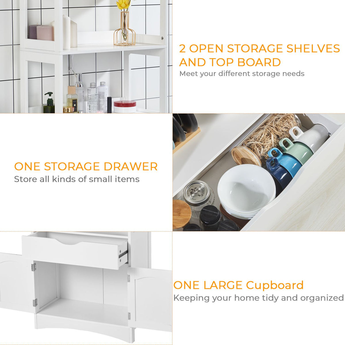 DICTAC | 64'' Tall Kitchen Pantry Storage Cabinet with Shelves & Drawer, Freestanding Microwave Stand and Bathroom Storage Organizer for Kitchen, Living Room & Home Office, White