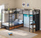 DICTAC | L-Shaped Triple Bunk Bed with Storage Drawers, Open Shelves, RGB LED Lights & Dual Ladders - Black