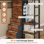 DICTAC | L-Shaped Triple Bunk Bed with Storage Drawers, Open Shelves, RGB LED Lights & Dual Ladders - Black