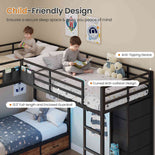 DICTAC | L-Shaped Triple Bunk Bed with Storage Drawers, Open Shelves, RGB LED Lights & Dual Ladders - Black