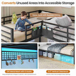 DICTAC | L-Shaped Triple Bunk Bed with Storage Drawers, Open Shelves, RGB LED Lights & Dual Ladders - Black