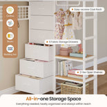 DICTAC | L-Shaped Triple Bunk Bed with Storage Drawers, Open Shelves, RGB LED Lights & Dual Ladders - White