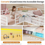 DICTAC | L-Shaped Triple Bunk Bed with Storage Drawers, Open Shelves, RGB LED Lights & Dual Ladders - White
