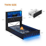 DICTAC | Gaming Bed with 4 Drawers, Storage Headboard, Charging Station & RGB LED Lights - Black