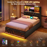 DICTAC | Gaming Bed with 4 Drawers, Storage Headboard, Charging Station & RGB LED Lights - Black
