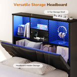 DICTAC | Gaming Bed with 4 Drawers, Storage Headboard, Charging Station & RGB LED Lights - Black